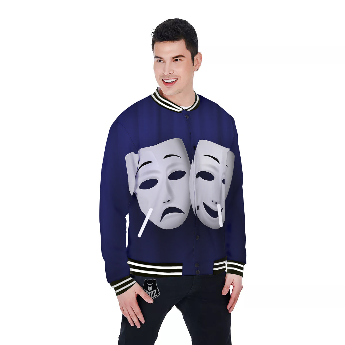Theater Masks Tragedy And Comedy Print Baseball Jacket-grizzshop