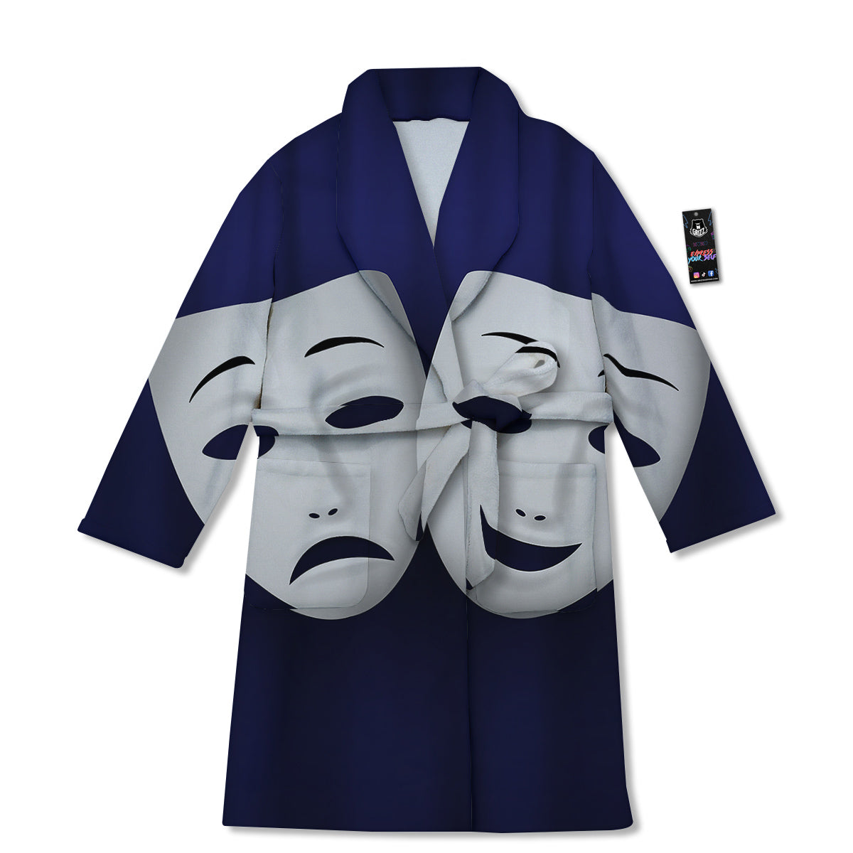 Theater Masks Tragedy And Comedy Print Bathrobe-grizzshop