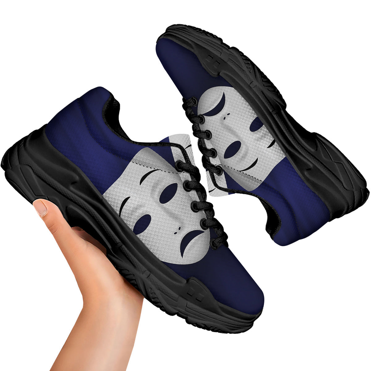 Theater Masks Tragedy And Comedy Print Black Chunky Shoes-grizzshop