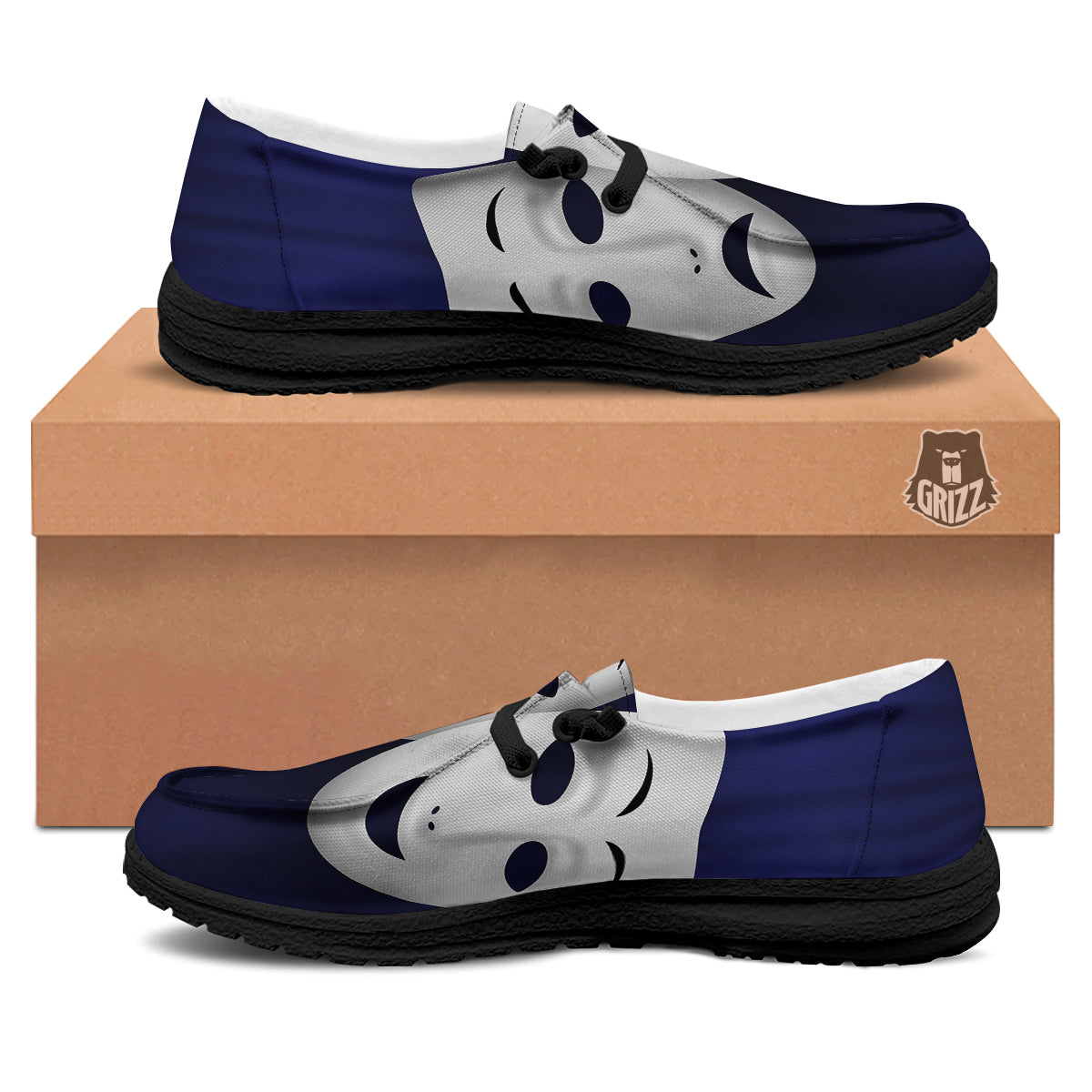 Theater Masks Tragedy And Comedy Print Black Loafers-grizzshop