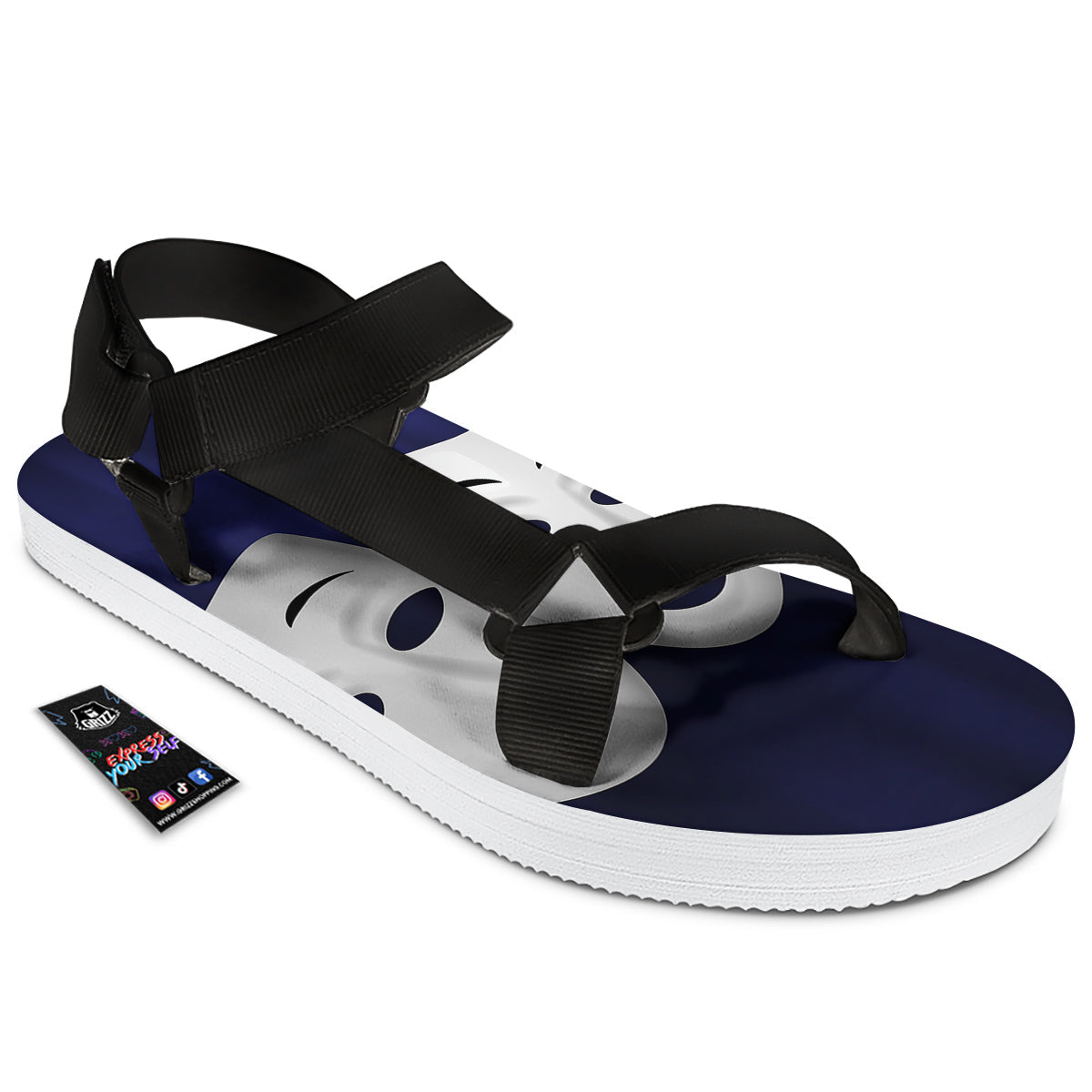 Theater Masks Tragedy And Comedy Print Black Open Toe Sandals-grizzshop