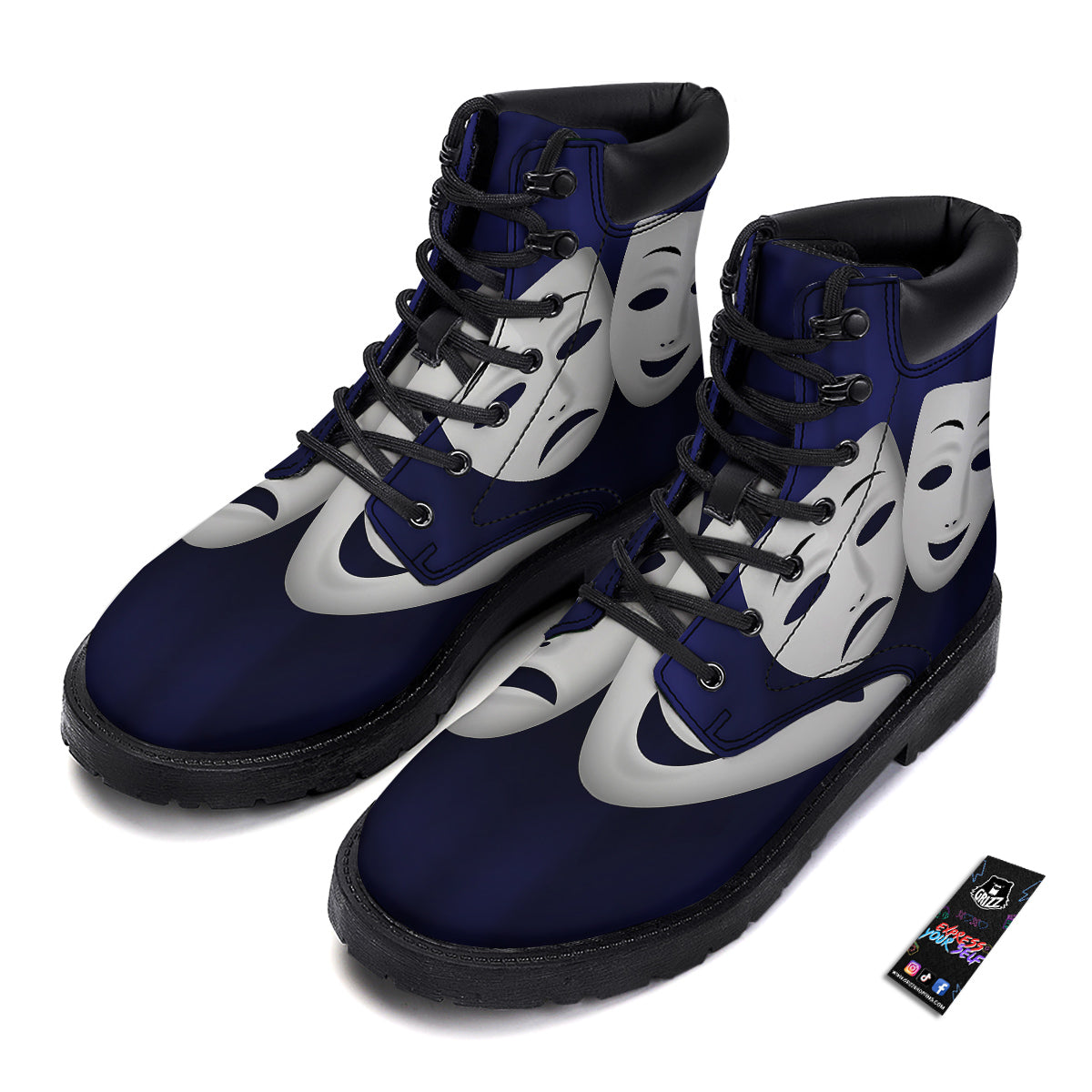Theater Masks Tragedy And Comedy Print Boots-grizzshop