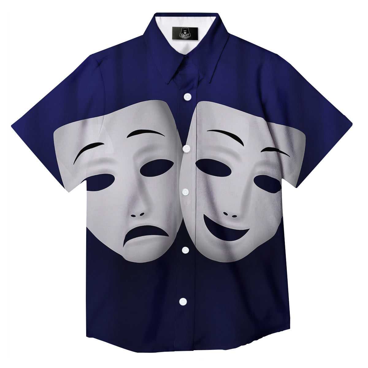 Theater Masks Tragedy And Comedy Print Button Up Shirt-grizzshop
