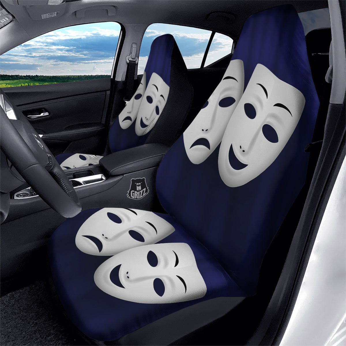 Theater Masks Tragedy And Comedy Print Car Seat Covers-grizzshop