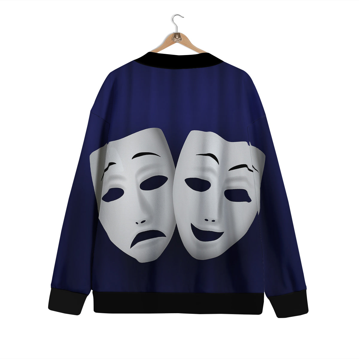 Theater Masks Tragedy And Comedy Print Cardigan-grizzshop
