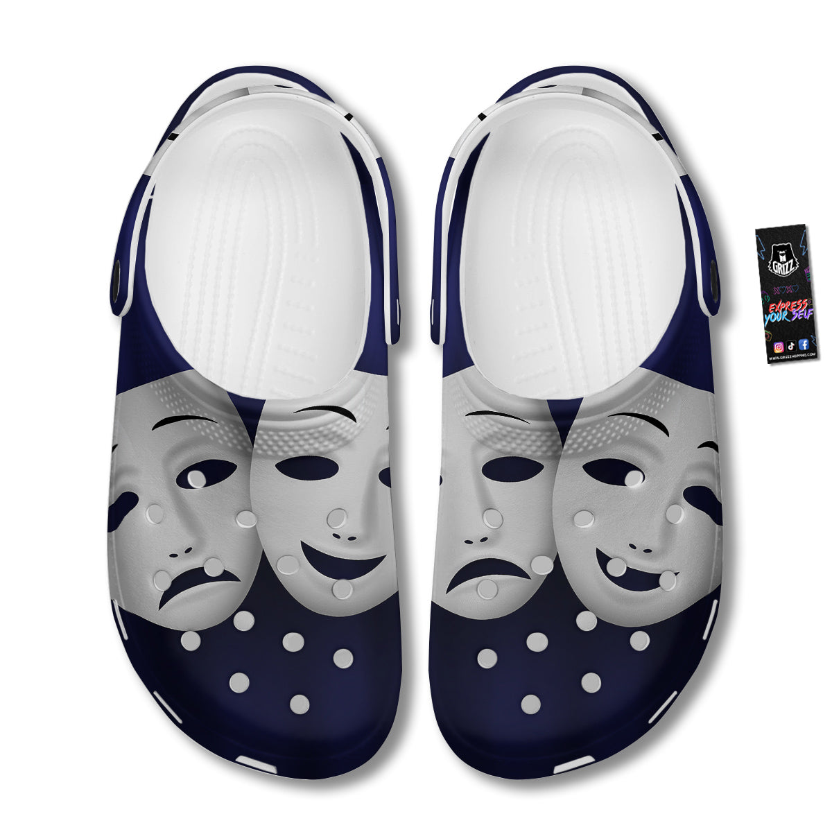 Theater Masks Tragedy And Comedy Print Clog-grizzshop