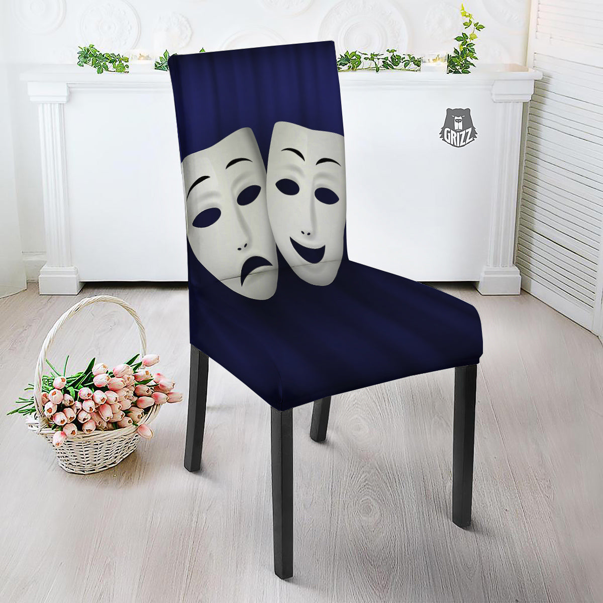 Theater Masks Tragedy And Comedy Print Dining Chair Slipcover-grizzshop