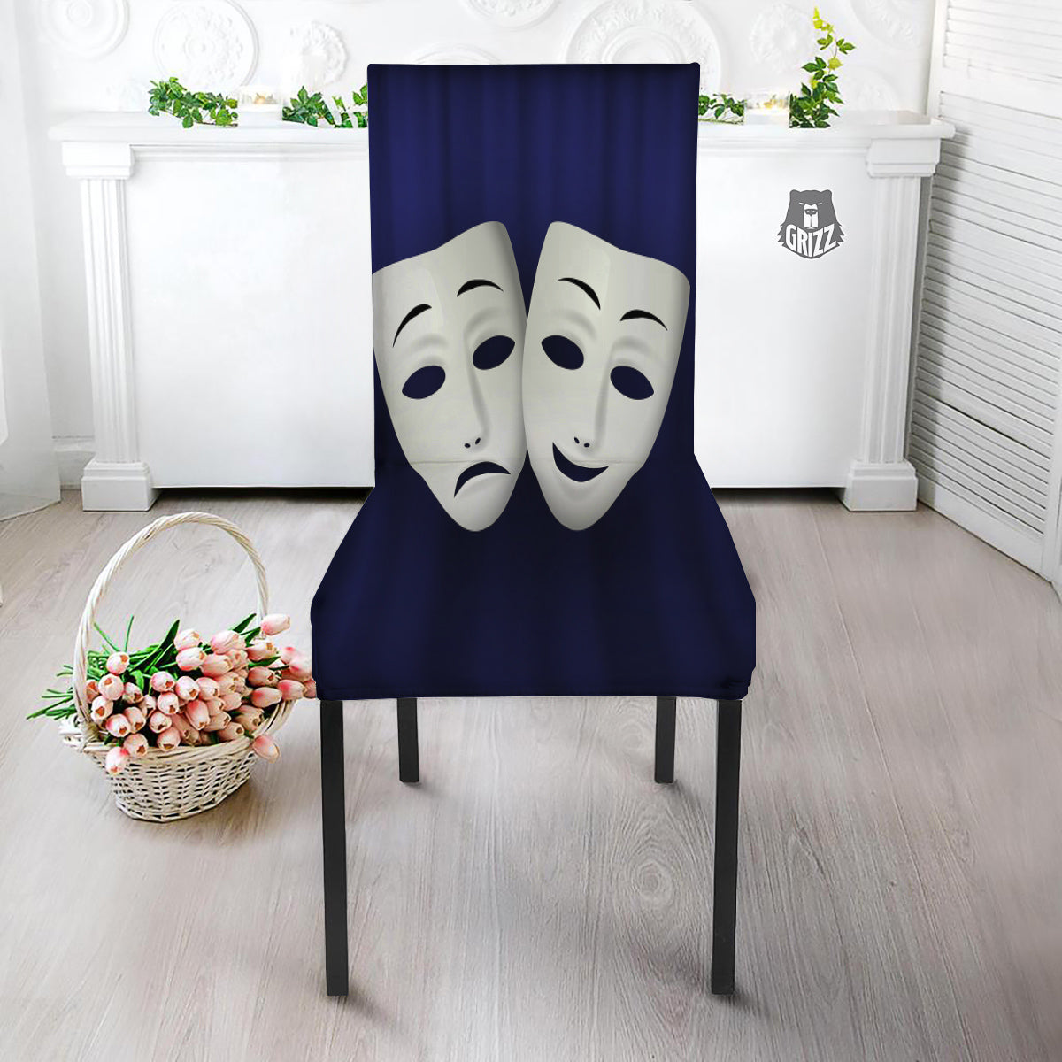 Theater Masks Tragedy And Comedy Print Dining Chair Slipcover-grizzshop