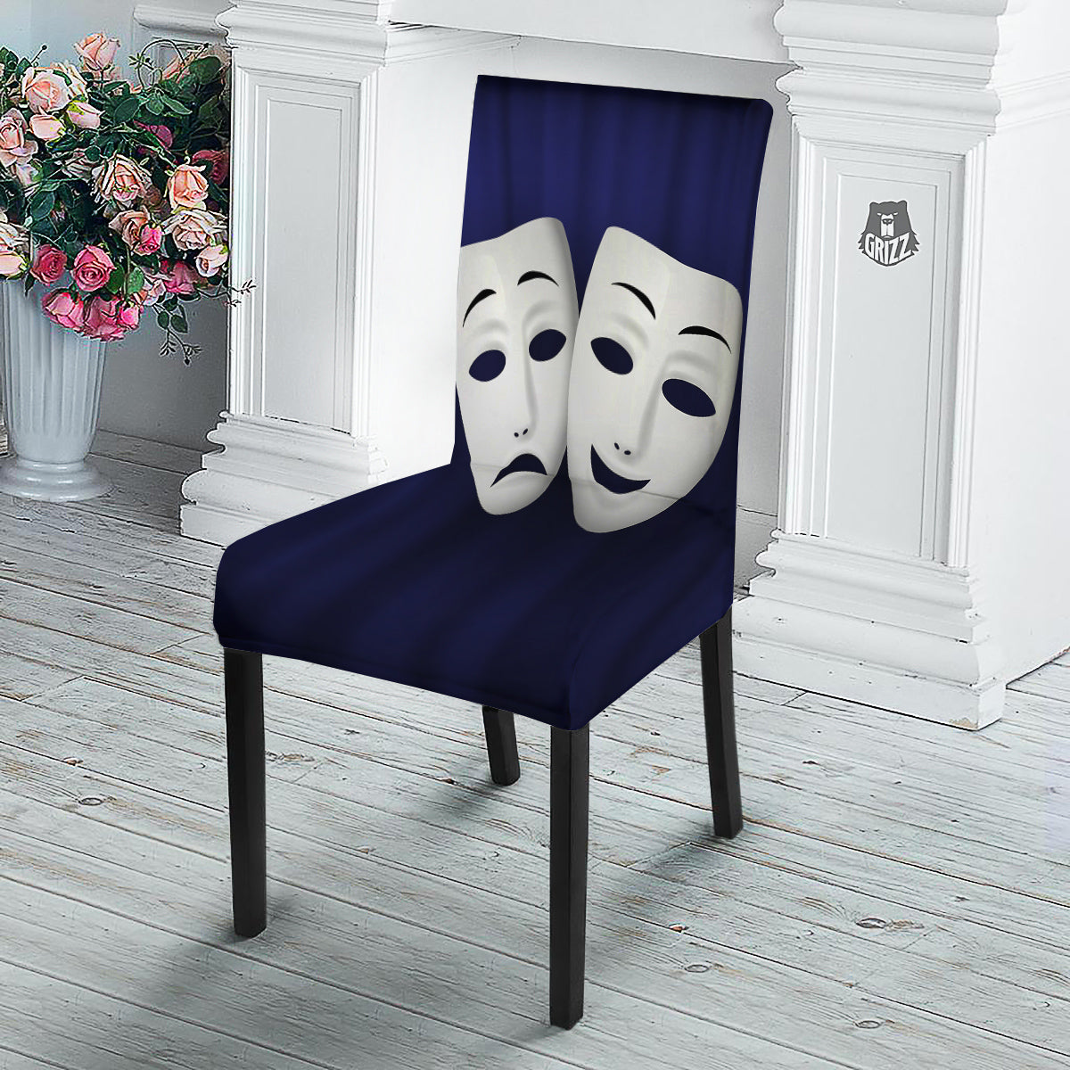 Theater Masks Tragedy And Comedy Print Dining Chair Slipcover-grizzshop