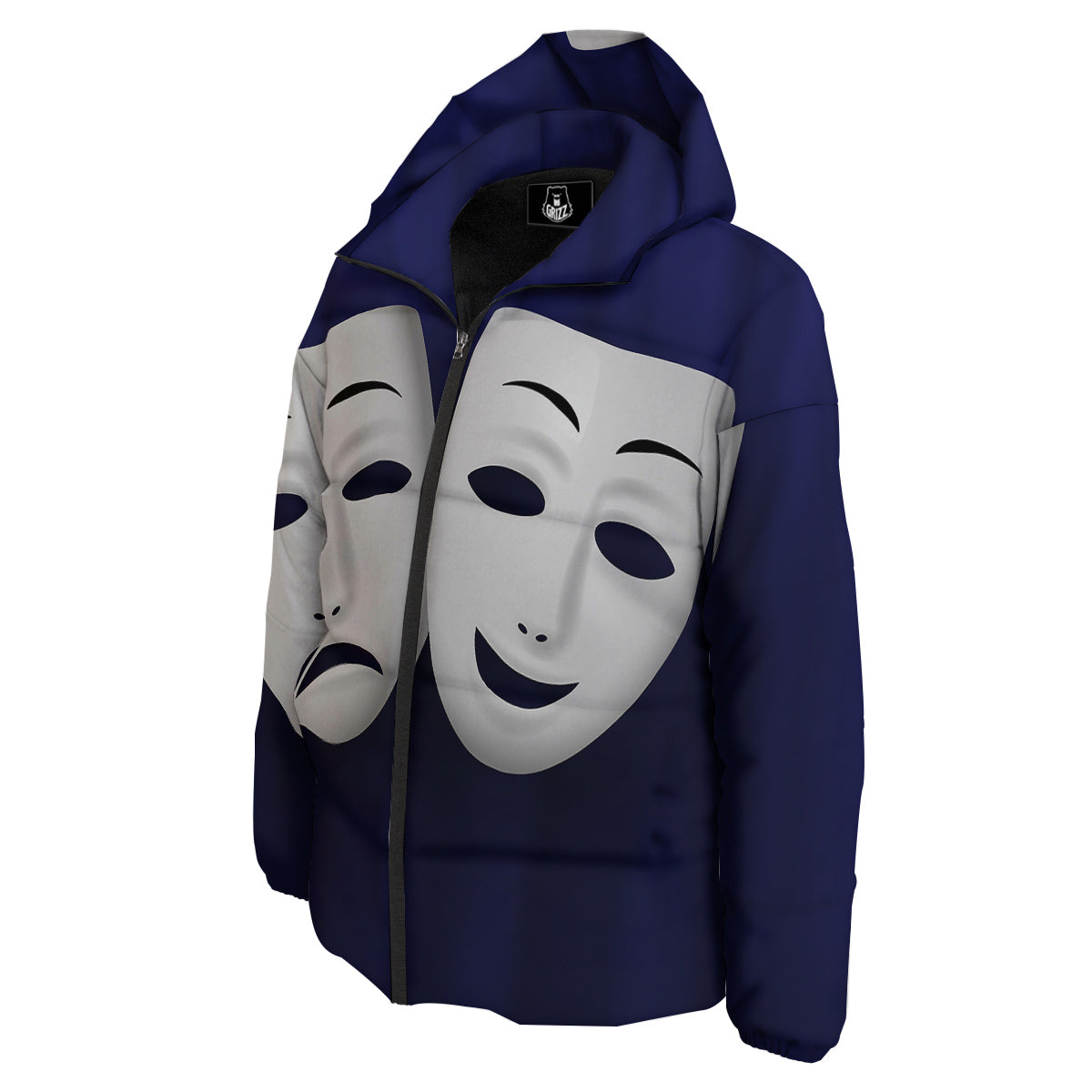 Theater Masks Tragedy And Comedy Print Down Jacket-grizzshop