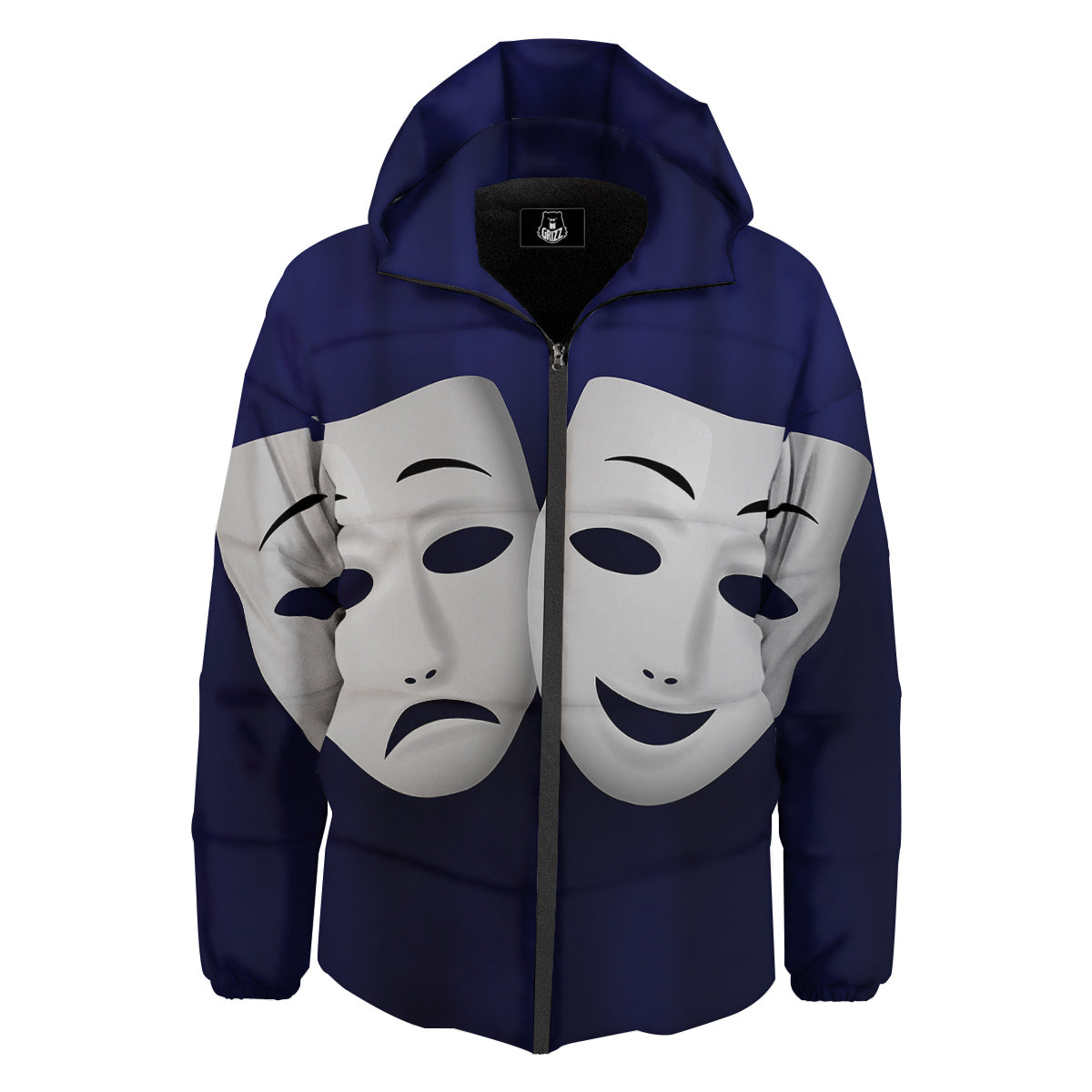 Theater Masks Tragedy And Comedy Print Down Jacket-grizzshop