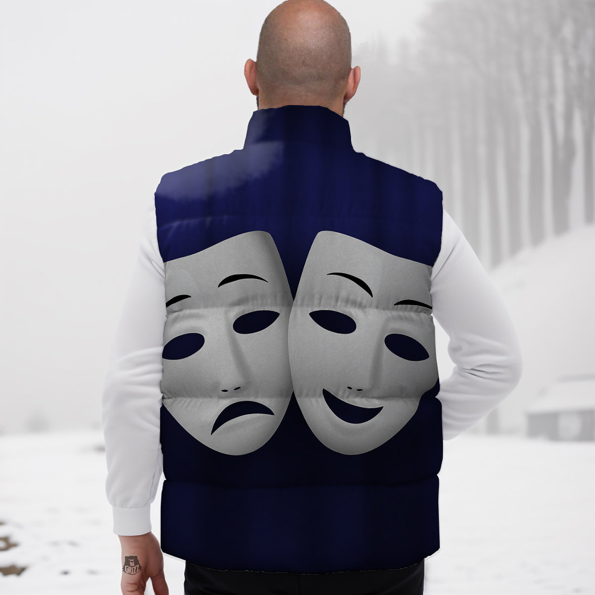 Theater Masks Tragedy And Comedy Print Down Vest