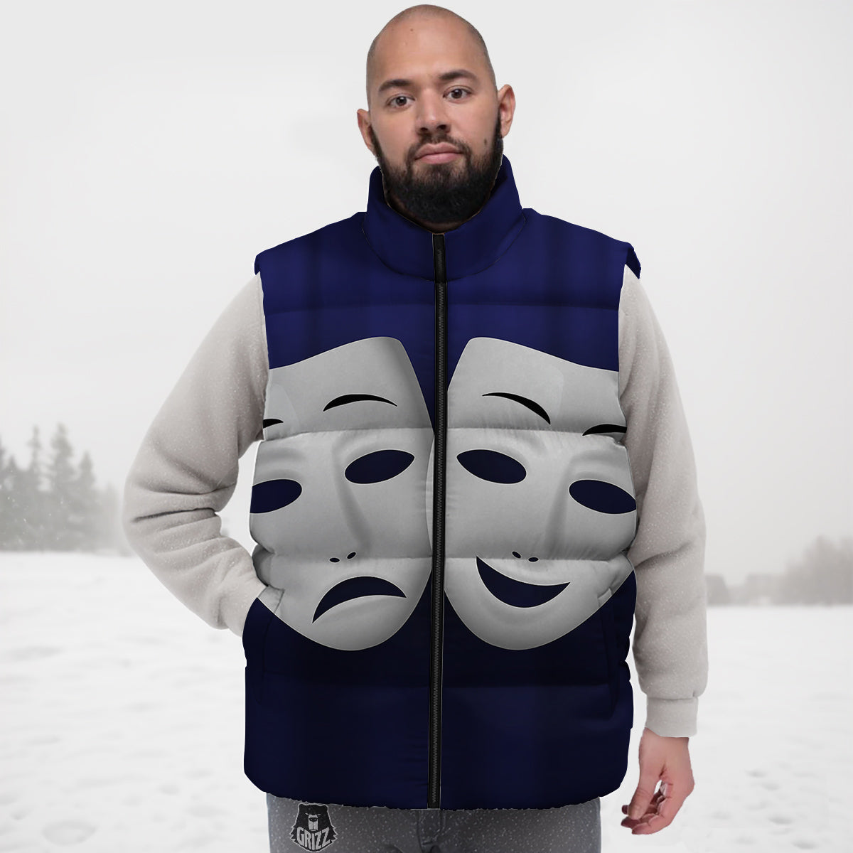 Theater Masks Tragedy And Comedy Print Down Vest