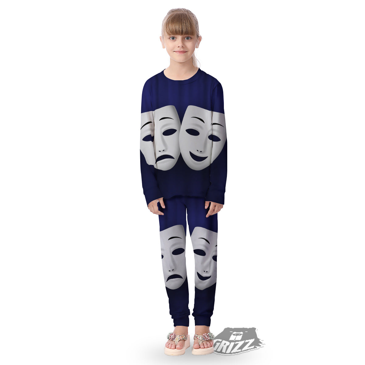 Theater Masks Tragedy And Comedy Print Kid's Pajamas-grizzshop