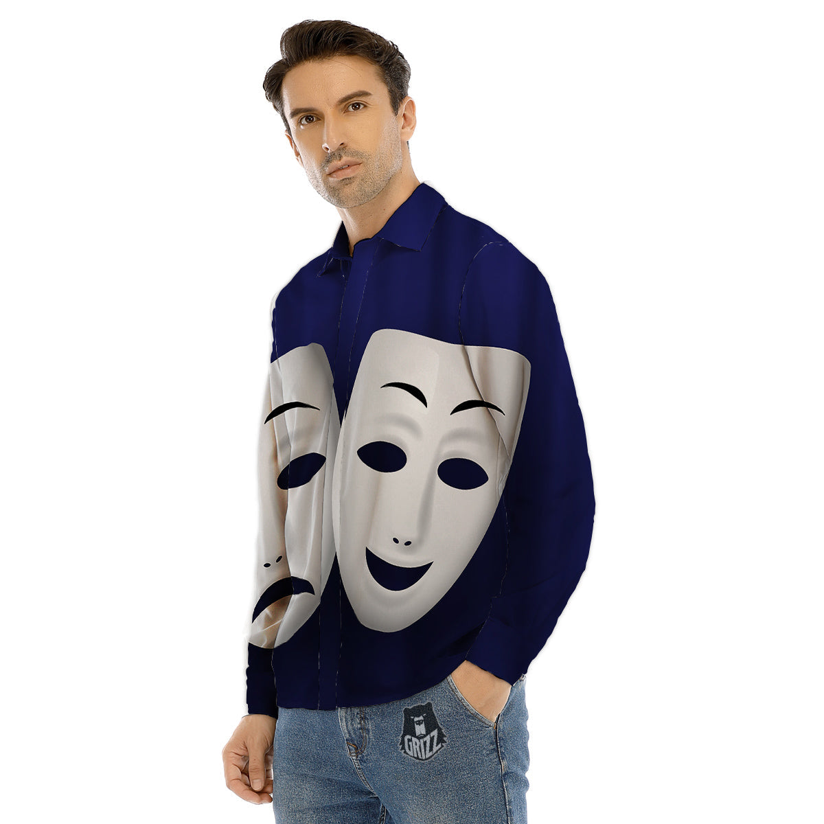 Theater Masks Tragedy And Comedy Print Men's Dress Shirts-grizzshop