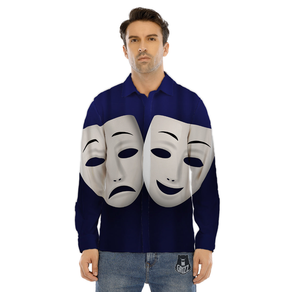 Theater Masks Tragedy And Comedy Print Men's Dress Shirts-grizzshop