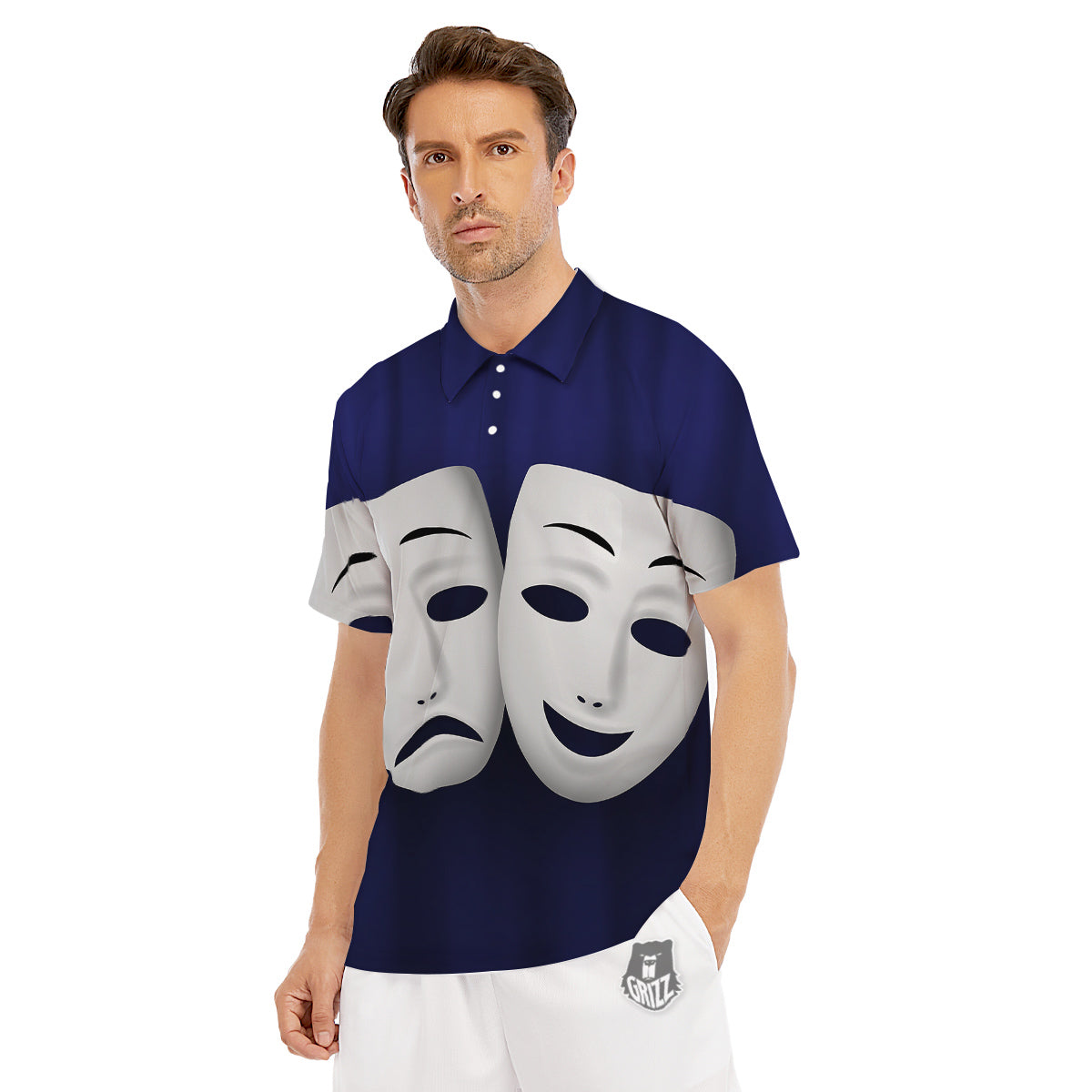 Theater Masks Tragedy And Comedy Print Men's Golf Shirts-grizzshop