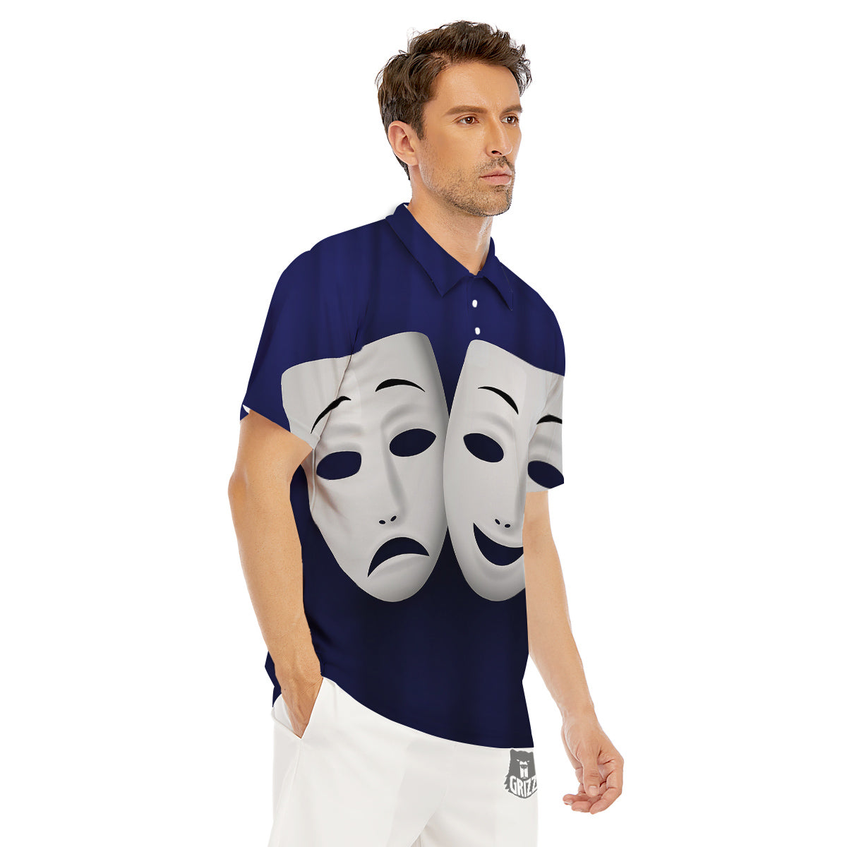 Theater Masks Tragedy And Comedy Print Men's Golf Shirts-grizzshop