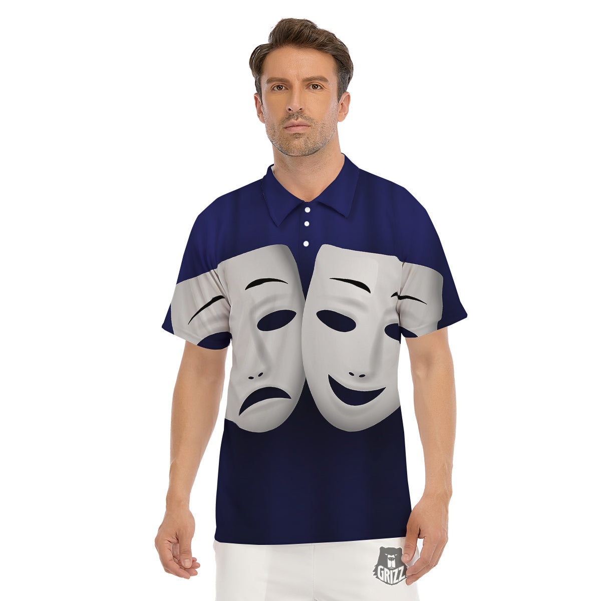 Theater Masks Tragedy And Comedy Print Men's Golf Shirts-grizzshop