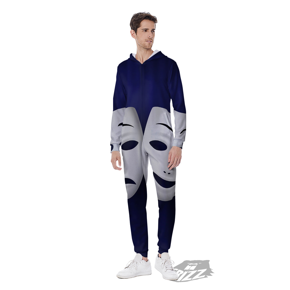 Theater Masks Tragedy And Comedy Print Men's Jumpsuit-grizzshop