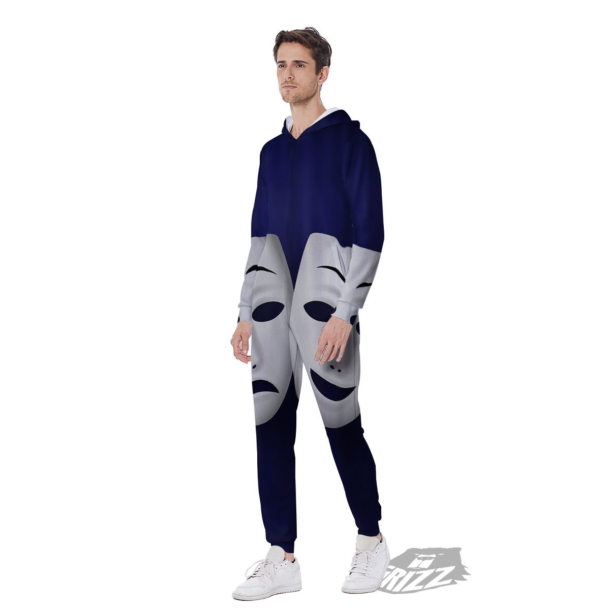 Theater Masks Tragedy And Comedy Print Men's Jumpsuit-grizzshop