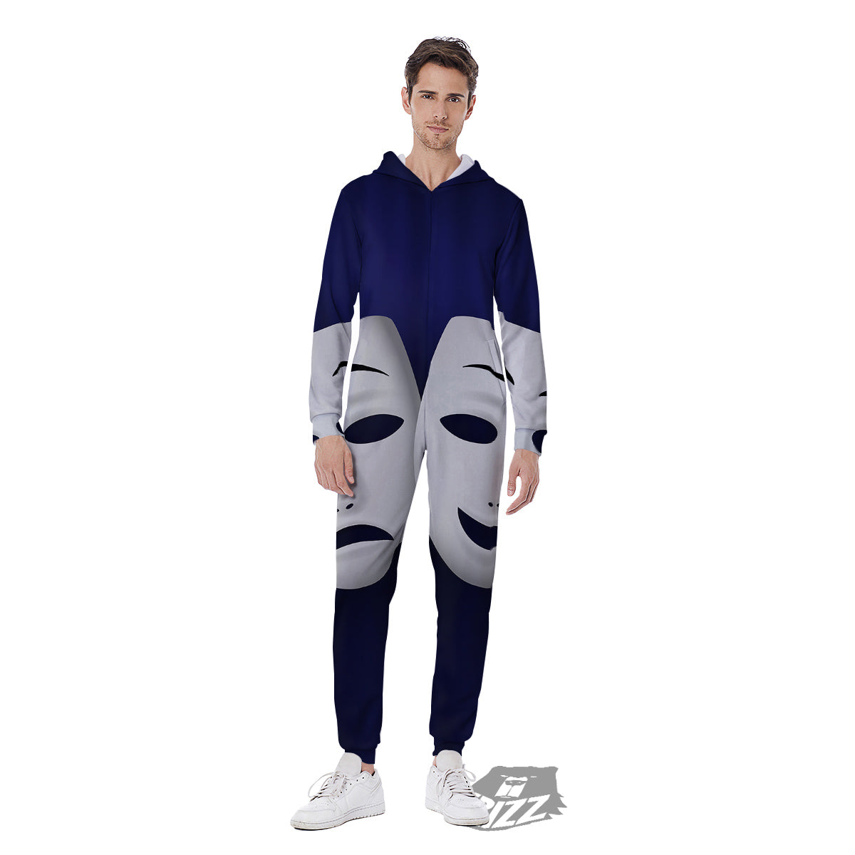 Theater Masks Tragedy And Comedy Print Men's Jumpsuit-grizzshop