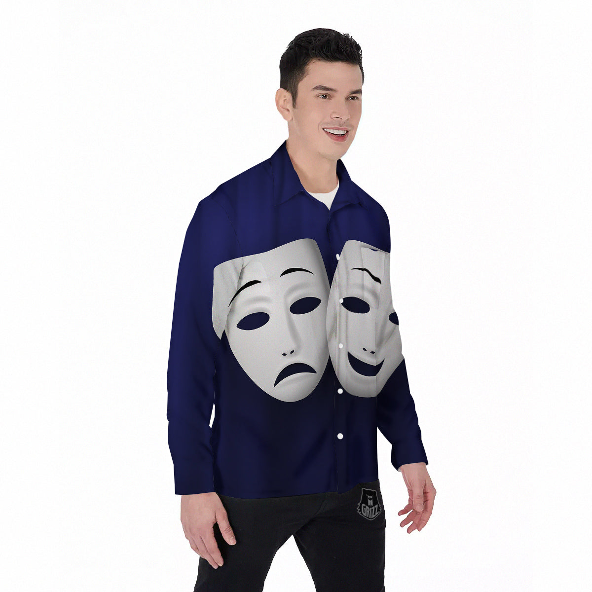 Theater Masks Tragedy And Comedy Print Men's Long Sleeve Shirts-grizzshop