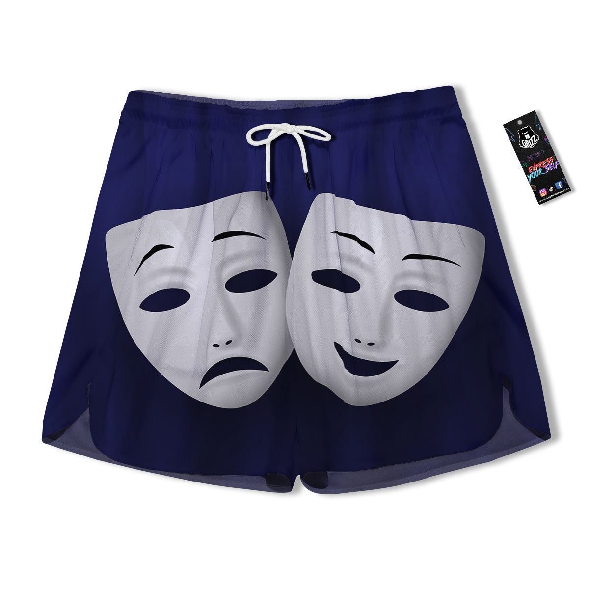 Theater Masks Tragedy And Comedy Print Men's Running Shorts-grizzshop