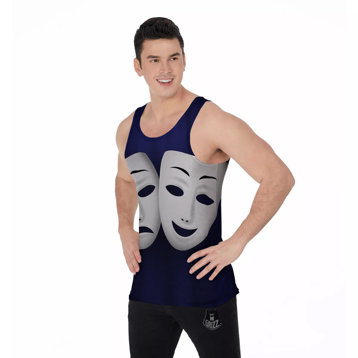 Theater Masks Tragedy And Comedy Print Men's Tank Top-grizzshop