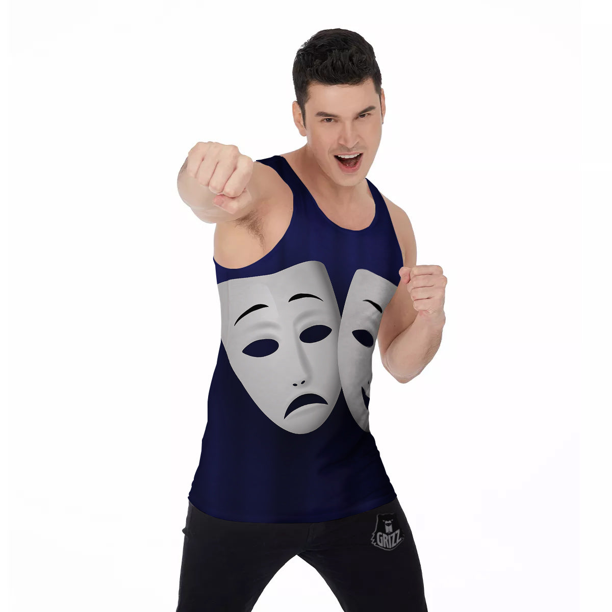 Theater Masks Tragedy And Comedy Print Men's Tank Top-grizzshop
