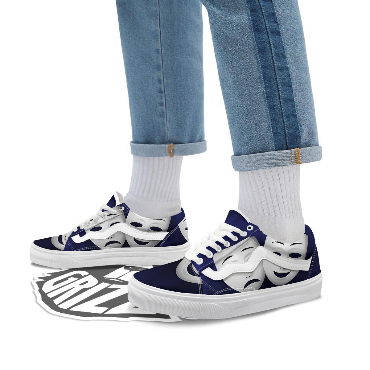Theater Masks Tragedy And Comedy Print Skate Shoes-grizzshop