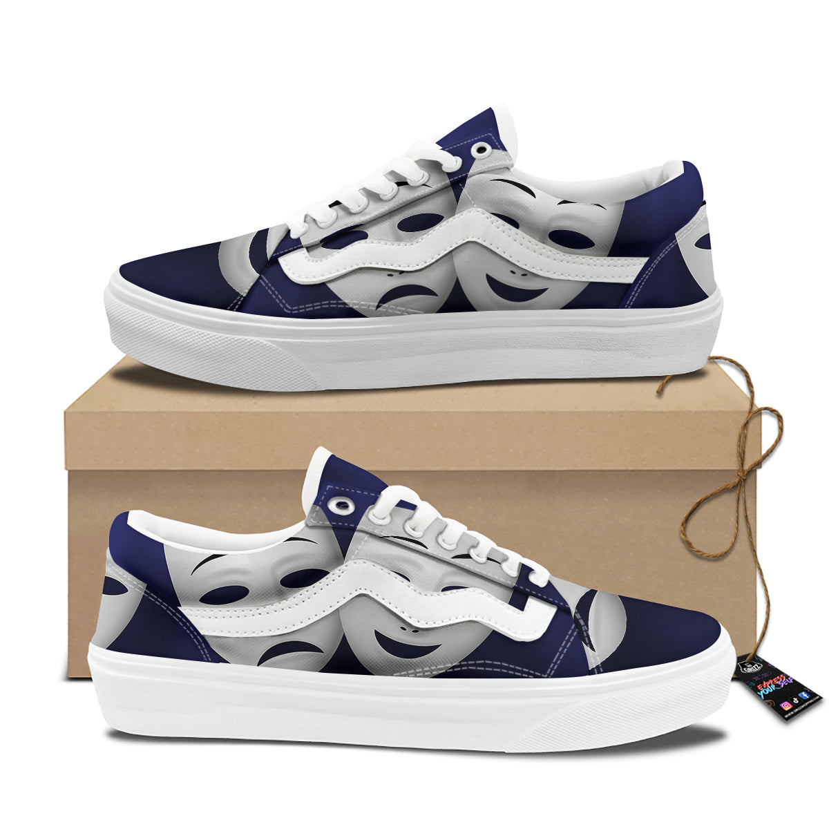 Theater Masks Tragedy And Comedy Print Skate Shoes-grizzshop