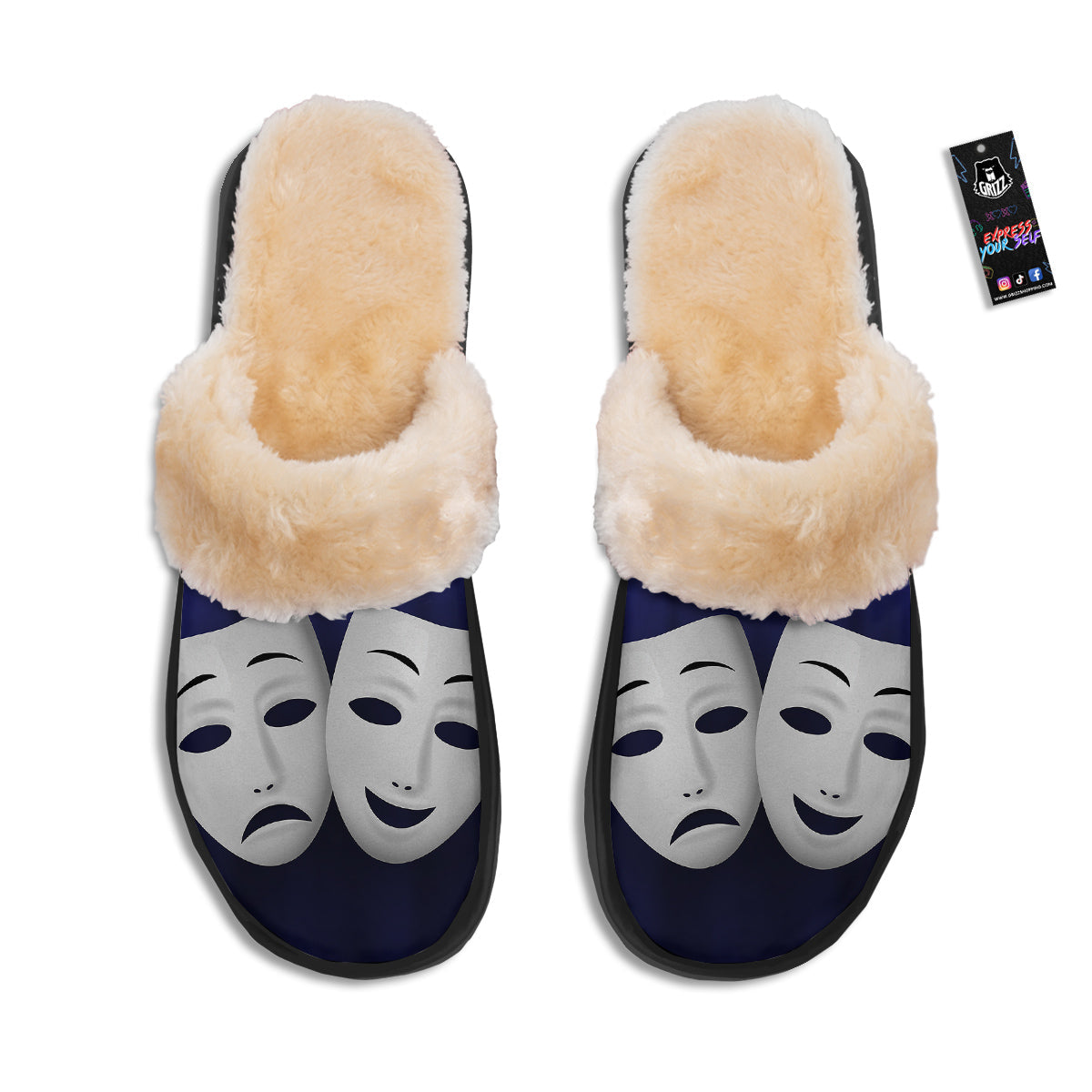 Theater Masks Tragedy And Comedy Print Slippers-grizzshop