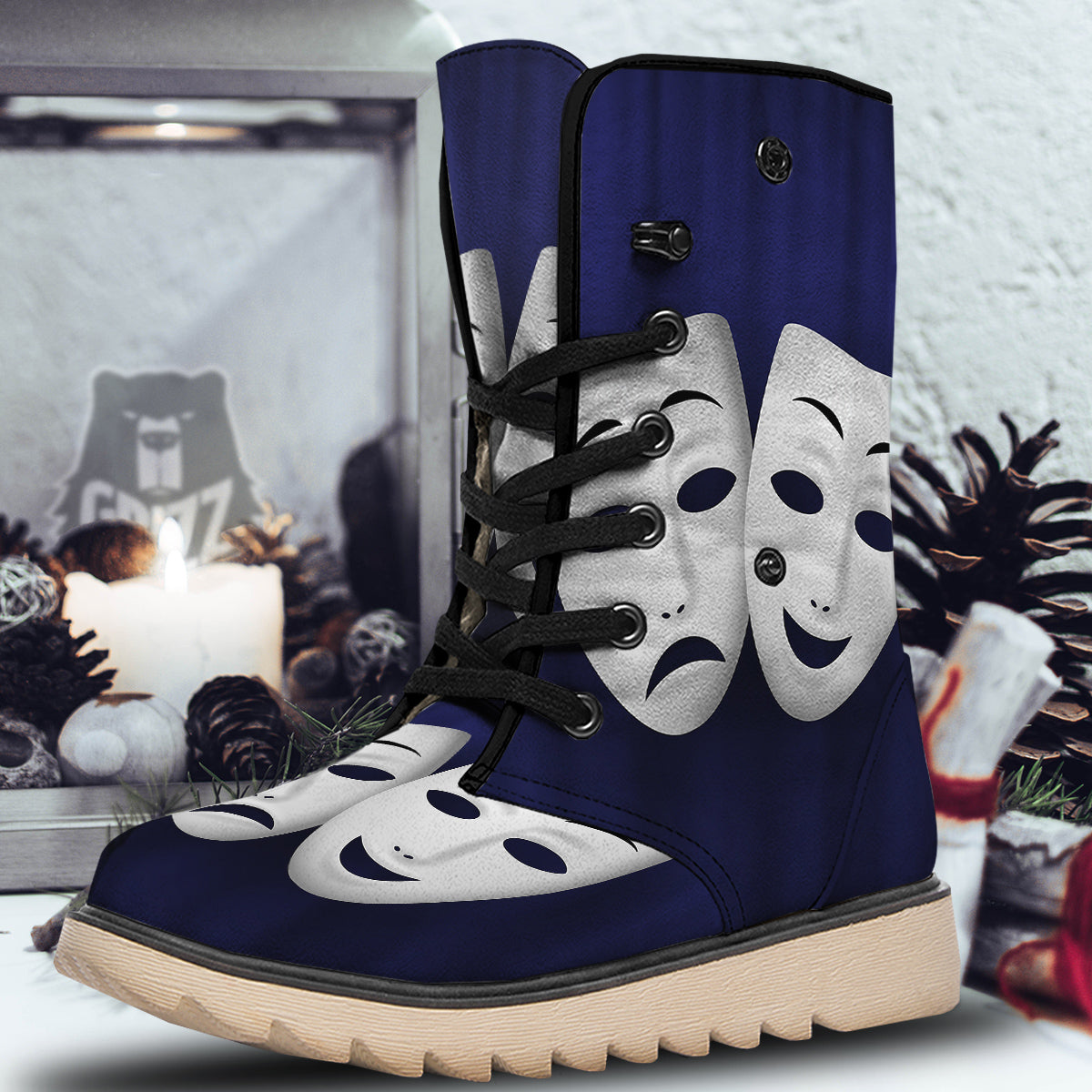 Theater Masks Tragedy And Comedy Print Snow Boots-grizzshop