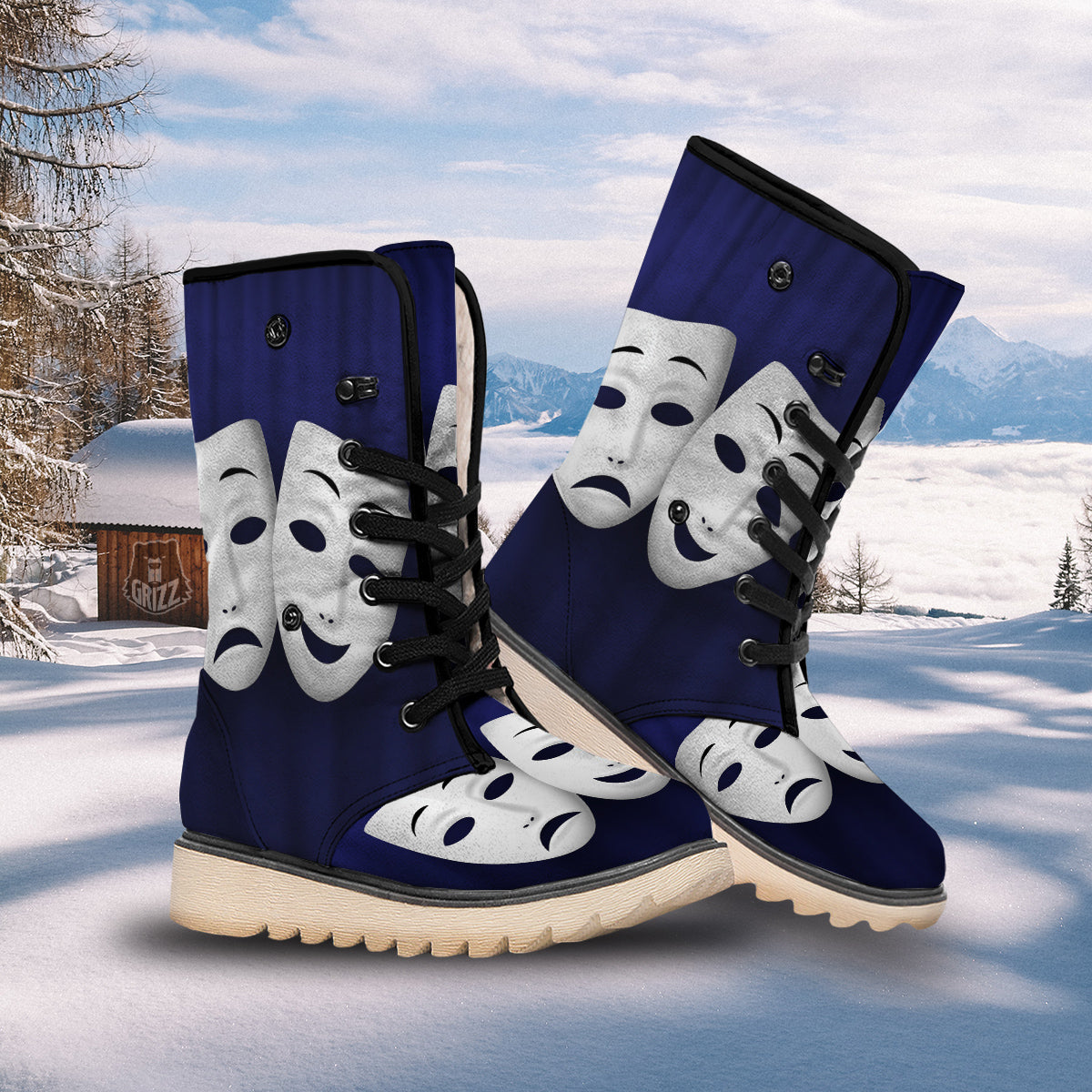 Theater Masks Tragedy And Comedy Print Snow Boots-grizzshop