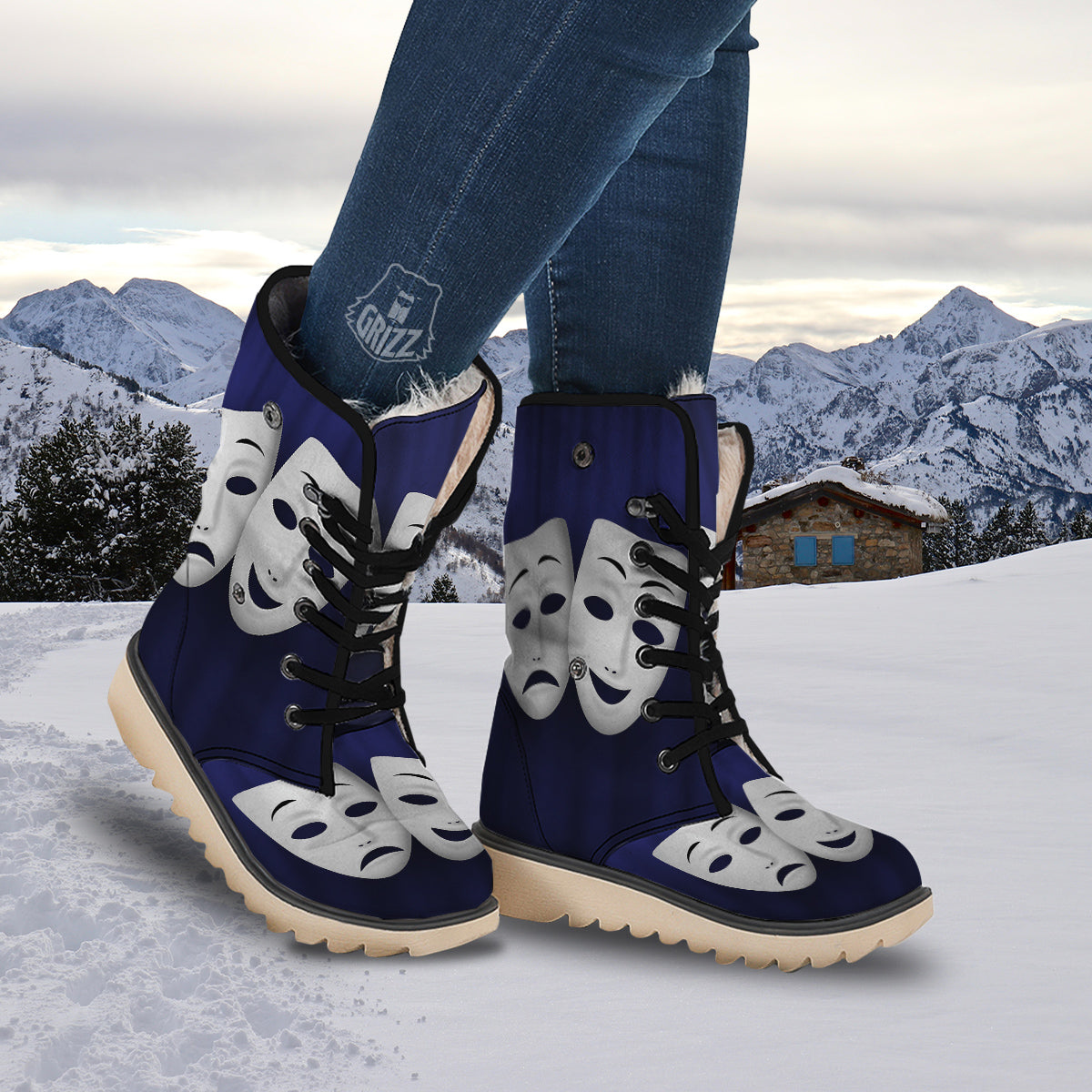 Theater Masks Tragedy And Comedy Print Snow Boots-grizzshop