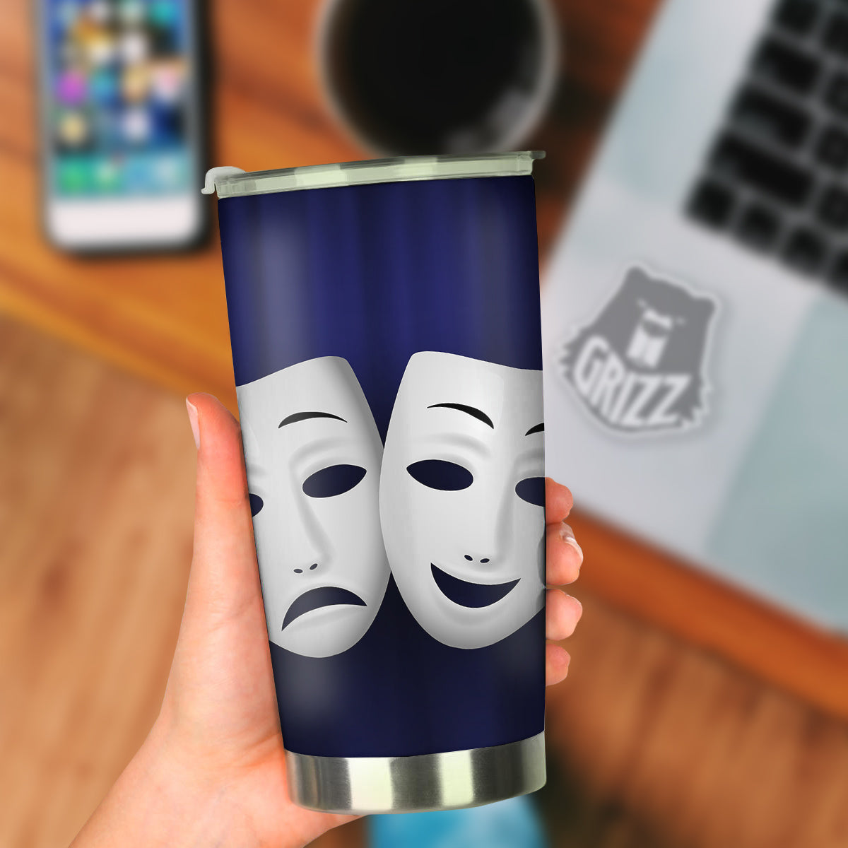 Theater Masks Tragedy And Comedy Print Tumbler-grizzshop