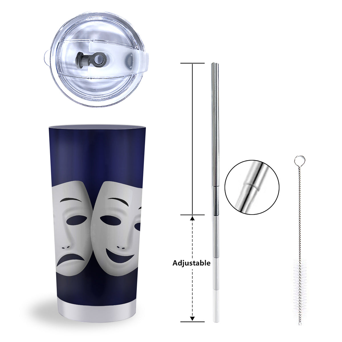 Theater Masks Tragedy And Comedy Print Tumbler-grizzshop