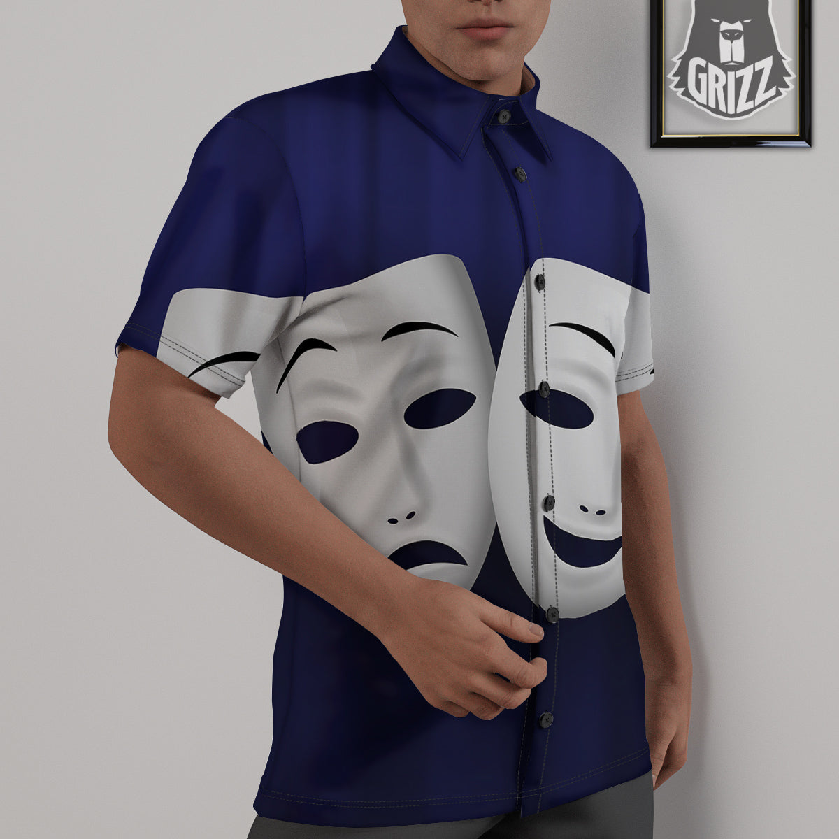 Theater Masks Tragedy And Comedy Print Untucked Shirts-grizzshop