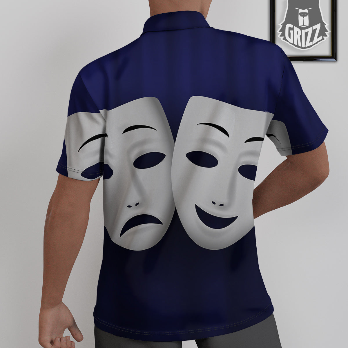 Theater Masks Tragedy And Comedy Print Untucked Shirts-grizzshop