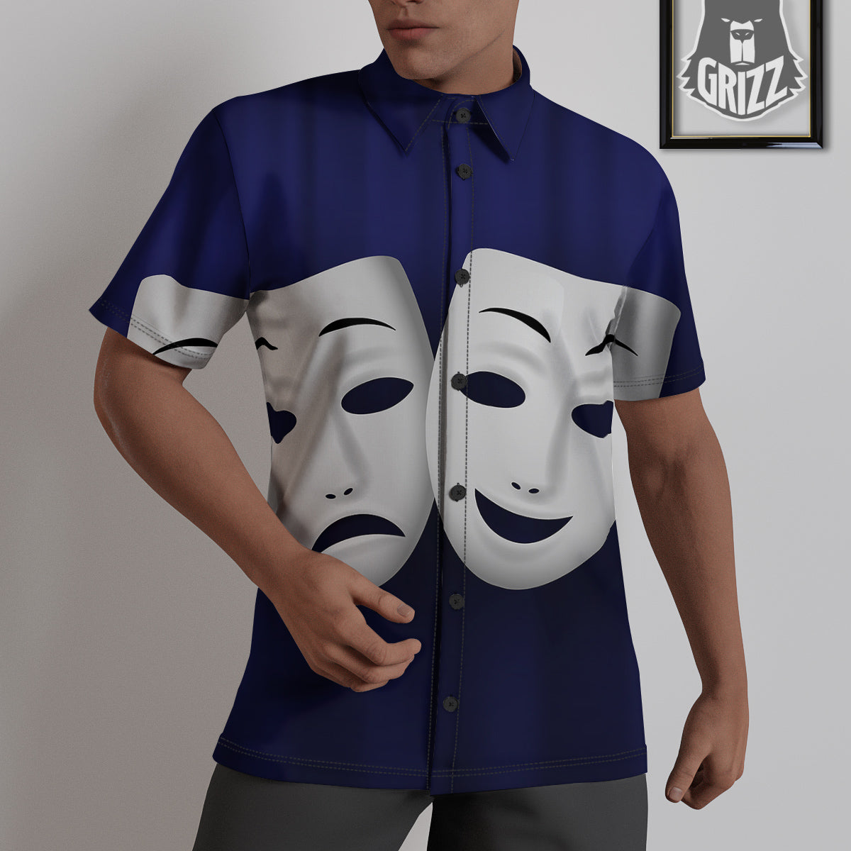 Theater Masks Tragedy And Comedy Print Untucked Shirts-grizzshop