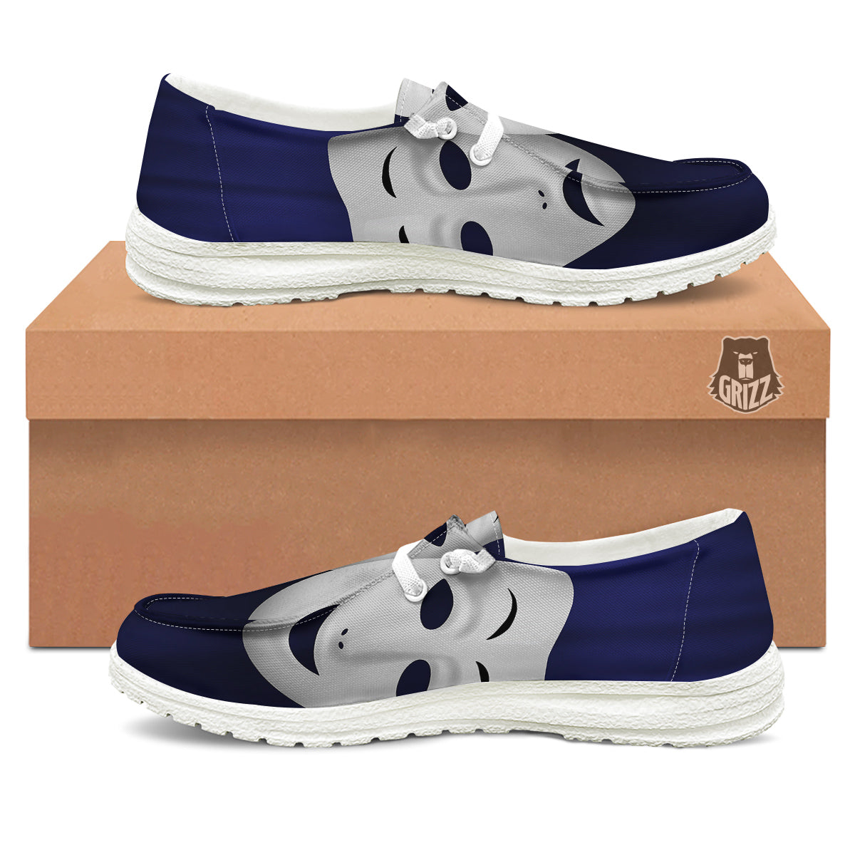 Theater Masks Tragedy And Comedy Print White Loafers-grizzshop