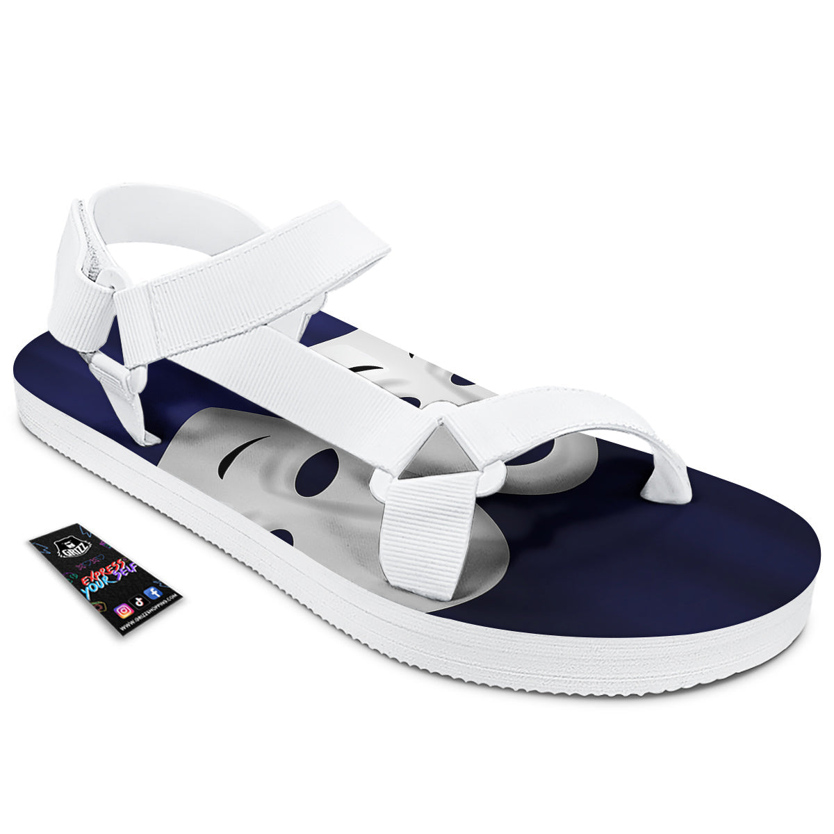 Theater Masks Tragedy And Comedy Print White Open Toe Sandals-grizzshop