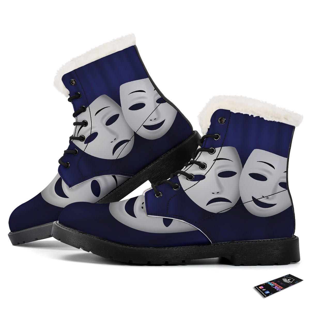 Theater Masks Tragedy And Comedy Print Winter Boots-grizzshop