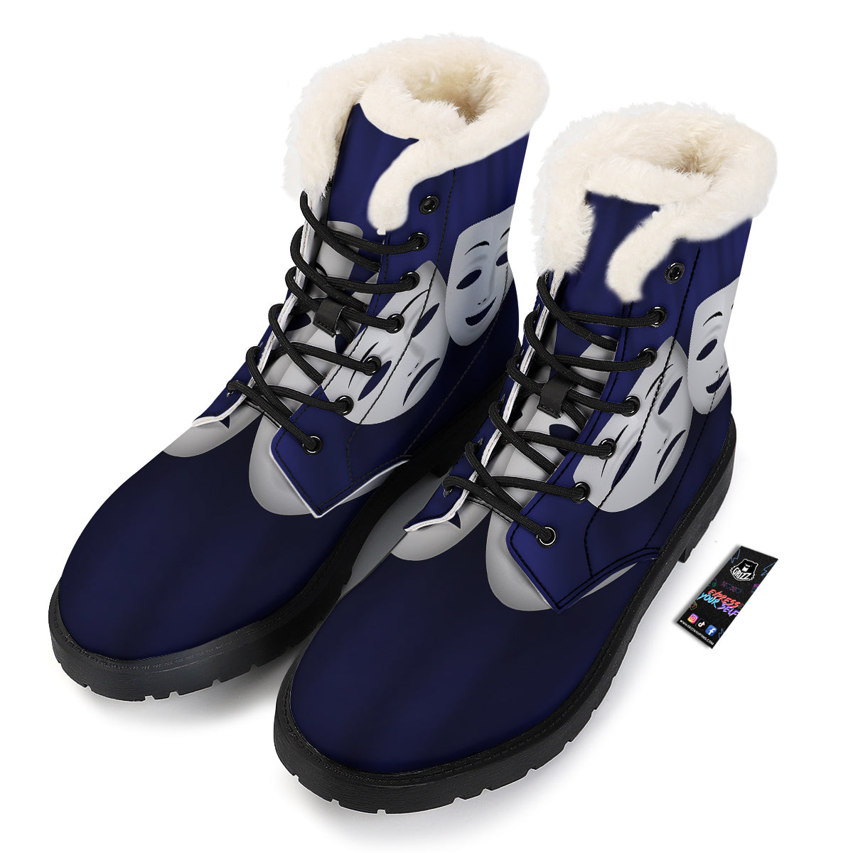 Theater Masks Tragedy And Comedy Print Winter Boots-grizzshop