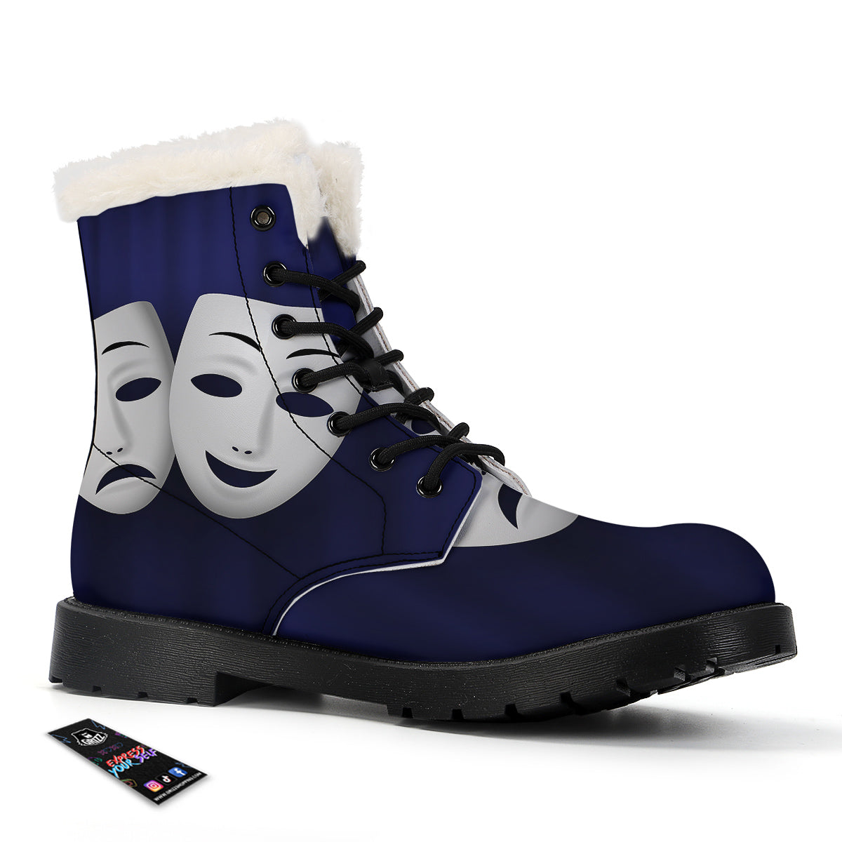 Theater Masks Tragedy And Comedy Print Winter Boots-grizzshop