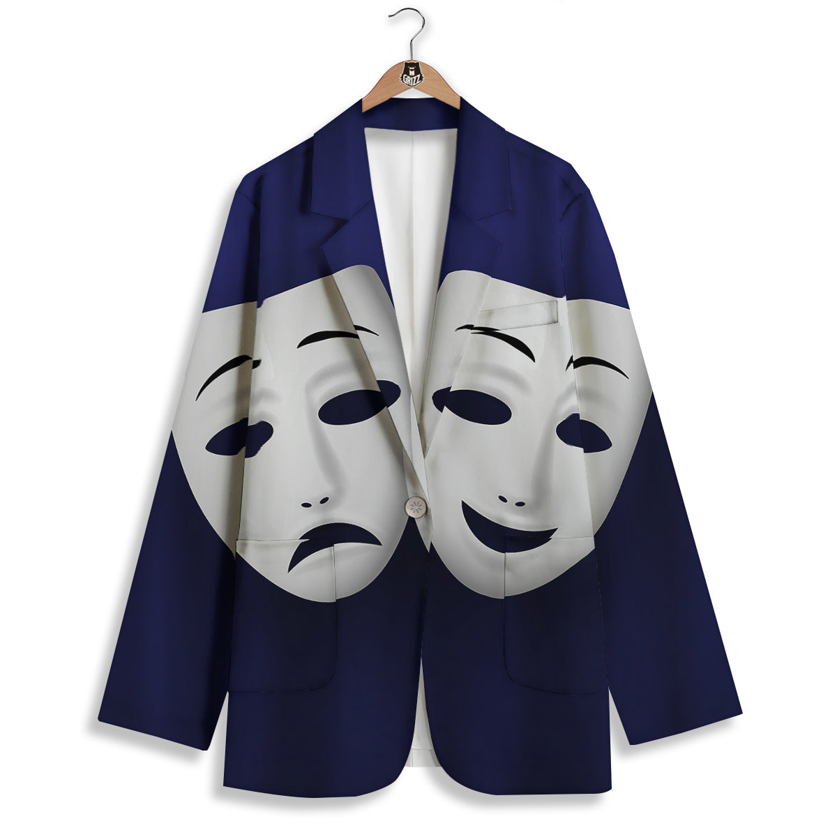 Theater Masks Tragedy And Comedy Print Women's Blazer-grizzshop