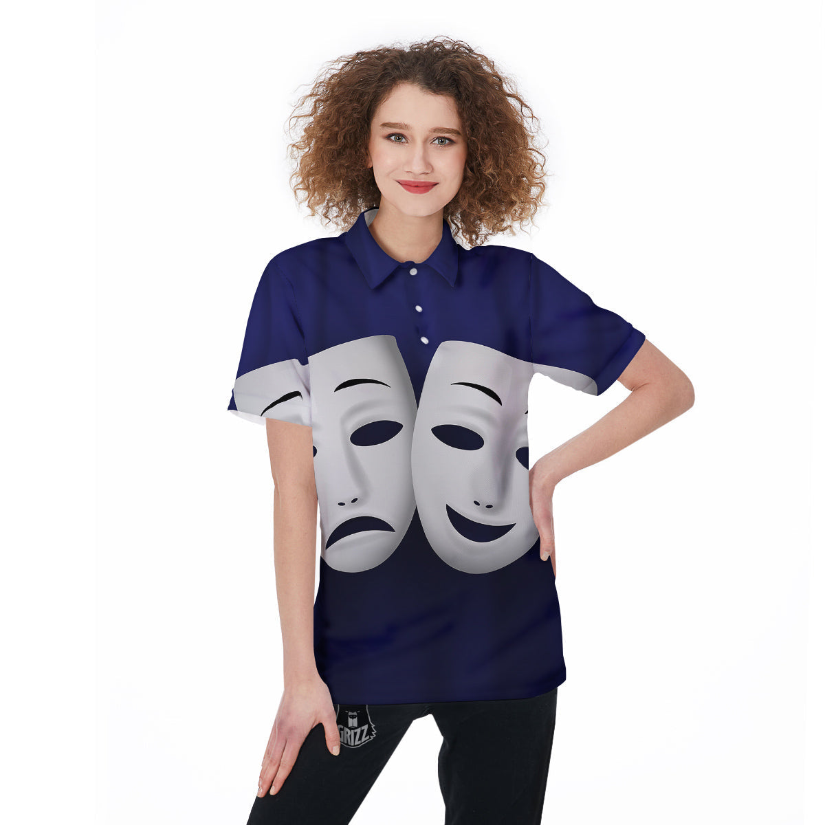 Theater Masks Tragedy And Comedy Print Women's Golf Shirts-grizzshop