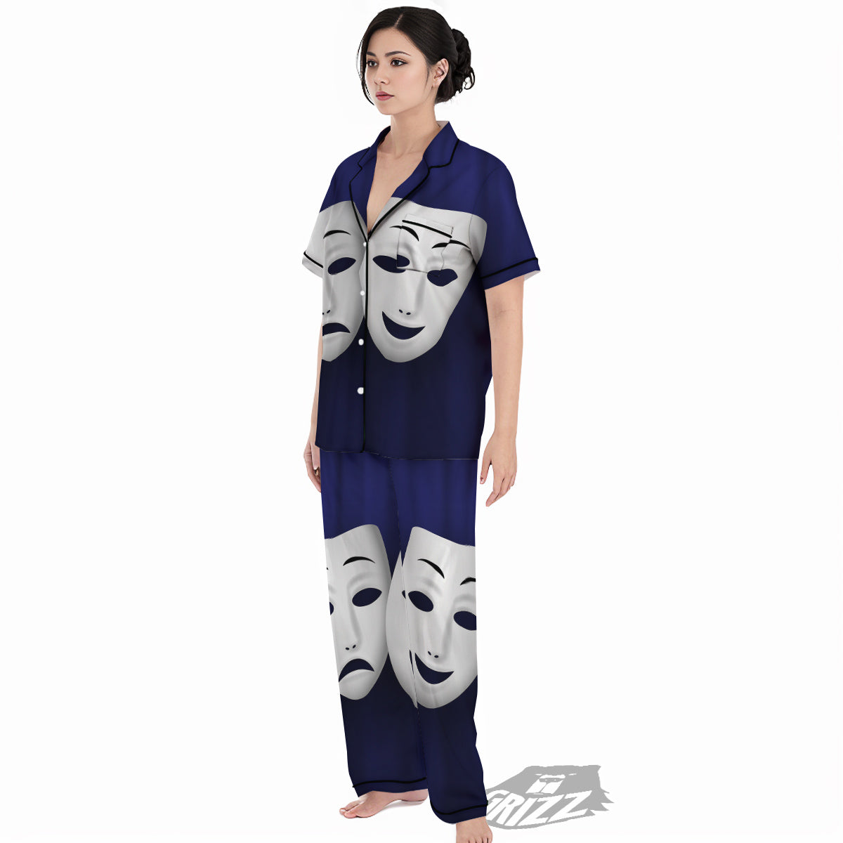 Theater Masks Tragedy And Comedy Print Women's Pajamas Set-grizzshop