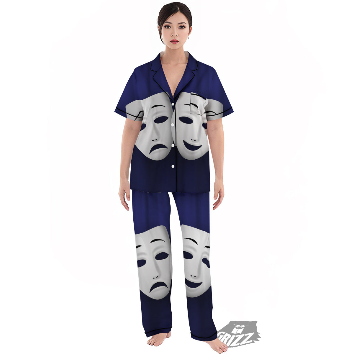 Theater Masks Tragedy And Comedy Print Women's Pajamas Set-grizzshop